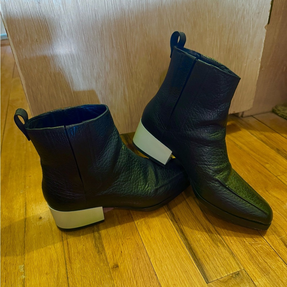 3.1 Phillip Lim Black Ankle Boots with Teal Heel
